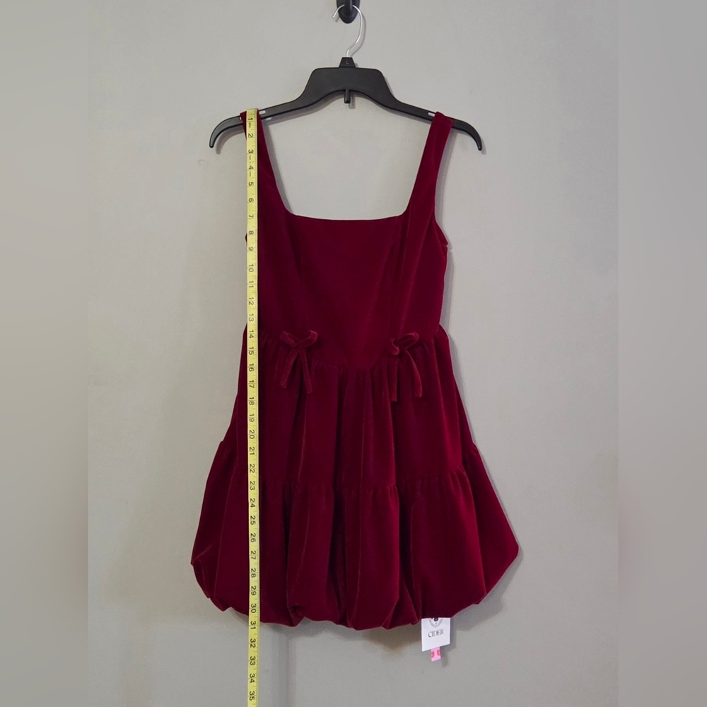 Cider Mini Velvet Lace Up Back Square Neck Bubble Hem Dress NWT Size XS